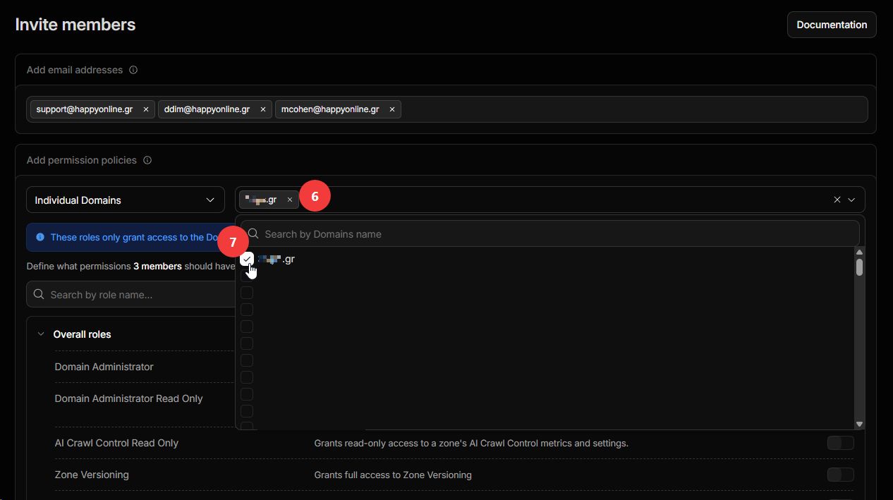 Select and tick your domain
