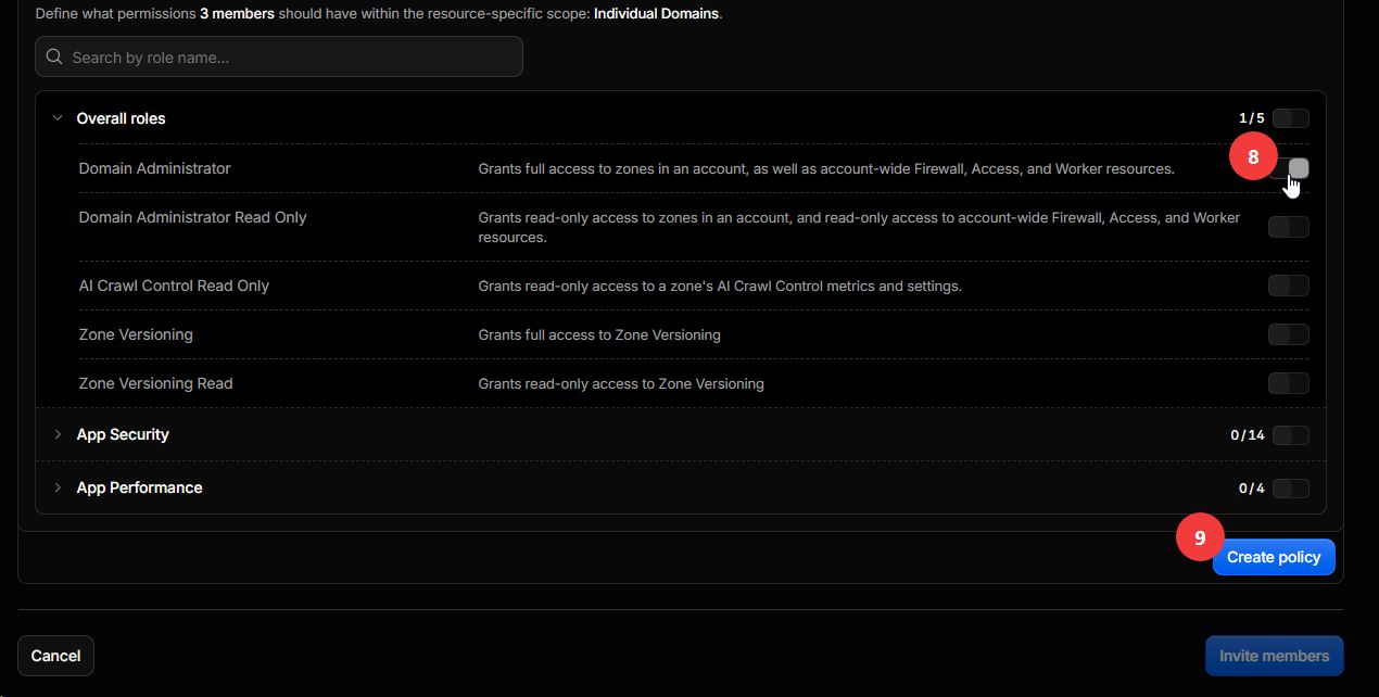 Enable Domain Administrator and Create policy