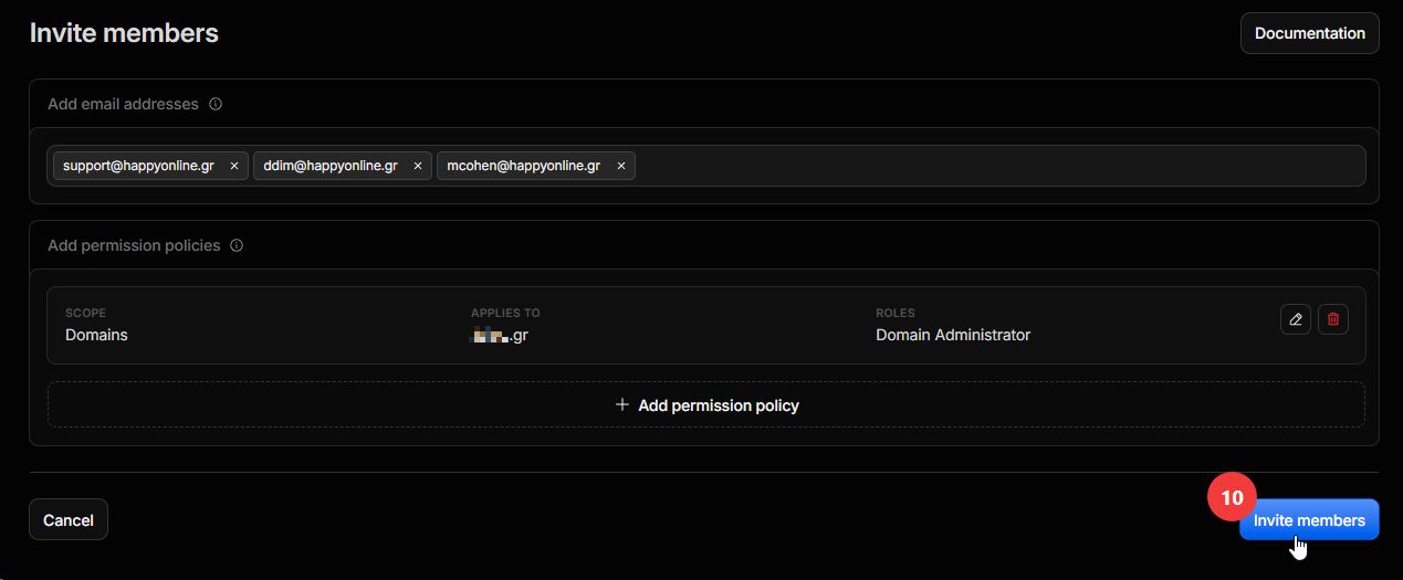 Review the policy and Invite members